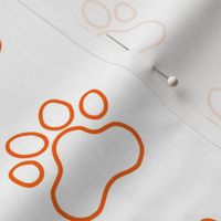 Pawprint Outline Polka dots - 1 inch (2.54cm) - Mid Orange (#FF5F00) on White (#FFFFFF)