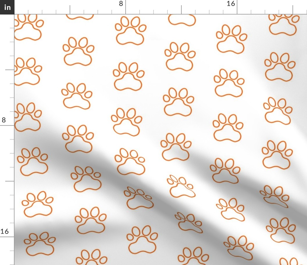 Pawprint Outline Polka dots - 1 inch (2.54cm) - Mid Orange (#FF5F00) on White (#FFFFFF)