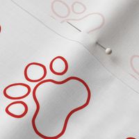 Pawprint Outline Polka dots - 1 inch (2.54cm) - Red (#E0201B) on White (#FFFFFF)