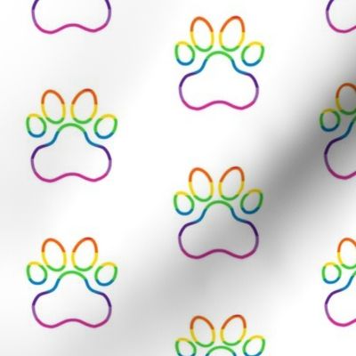 Pawprint Polka dots - 1 inch (2.54cm) - Rainbow Outline on White (#FFFFFF)