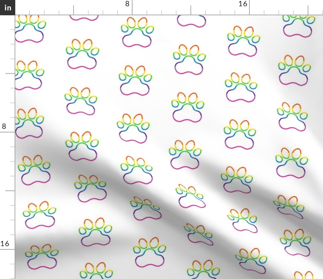 Pawprint Polka dots - 1 inch (2.54cm) - Rainbow Outline on White (#FFFFFF)