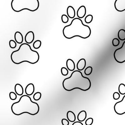 Pawprint Outline Polka dots - 1 inch (2.54cm) - Black (#000000) on White (#FFFFFF)