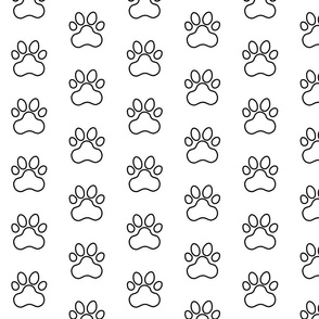 Pawprint Outline Polka dots - 1 inch (2.54cm) - Black (#000000) on White (#FFFFFF)