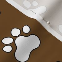 Pawprint Polka dots - 1 inch (2.54cm) - White (#FFFFFF) on Dark Brown (#6E4A1C)