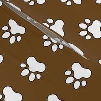 Pawprint Polka dots - 1 inch (2.54cm) - White (#FFFFFF) on Dark Brown (#6E4A1C)