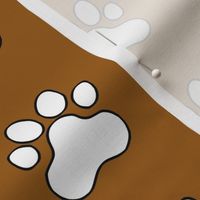 Pawprint Polka dots - 1 inch (2.54cm) - White (#FFFFFF) on Mid Brown (#995E13)