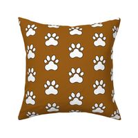 Pawprint Polka dots - 1 inch (2.54cm) - White (#FFFFFF) on Mid Brown (#995E13)