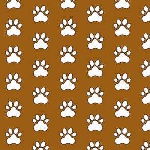 Pawprint Polka dots - 1 inch (2.54cm) - White (#FFFFFF) on Mid Brown (#995E13)