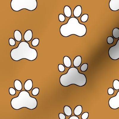 Pawprint Polka dots - 1 inch (2.54cm) - Black (#000000) on Brown (#C6883D) 