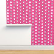 Pawprint Outline Polka dots - 1 inch (2.54cm) - White (#FFFFFF) on Pink (#f34c92)