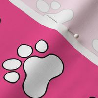 Pawprint Outline Polka dots - 1 inch (2.54cm) - White (#FFFFFF) on Pink (#f34c92)