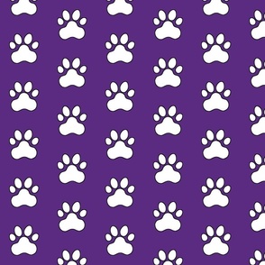 Pawprint Polka dots - 1 inch (2.54cm) - White (FFFFF) on Dark Purple (#5e259b)