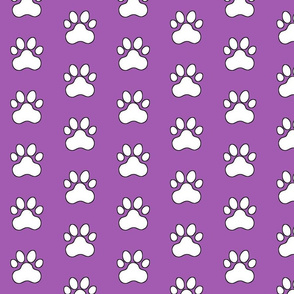 Pawprint Polka dots - 1 inch (2.54cm) - White (FFFFF) on Light Purple (#a25bb1)