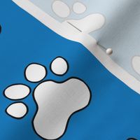 Pawprint Polka dots - 1 inch (2.54cm) - White (#FFFFFF) on Light Blue (#0081C8)