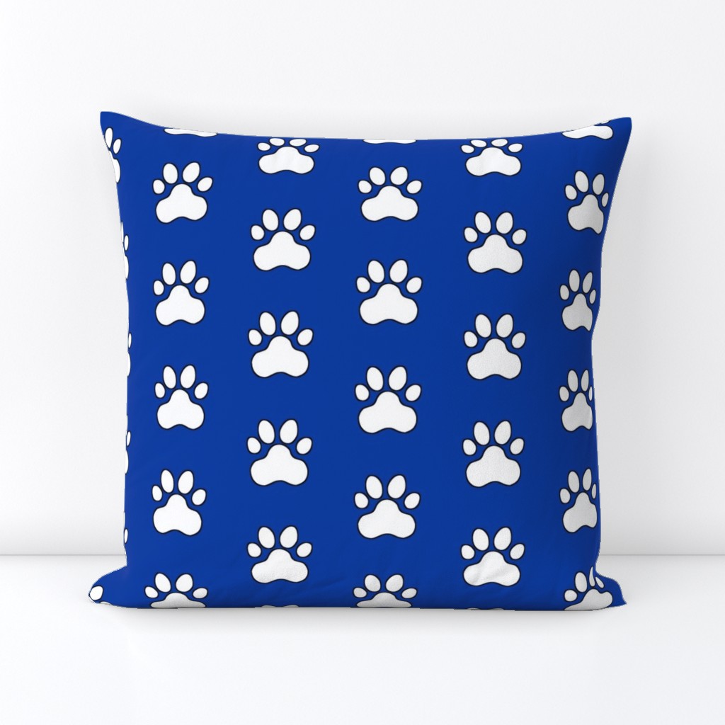 Pawprint Polka dots - 1 inch (2.54cm) - White (FFFFF) on Dark Blue (#003ba2)