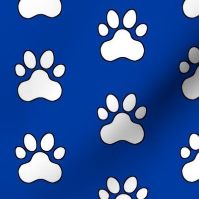 Pawprint Polka dots - 1 inch (2.54cm) - White (FFFFF) on Dark Blue (#003ba2)