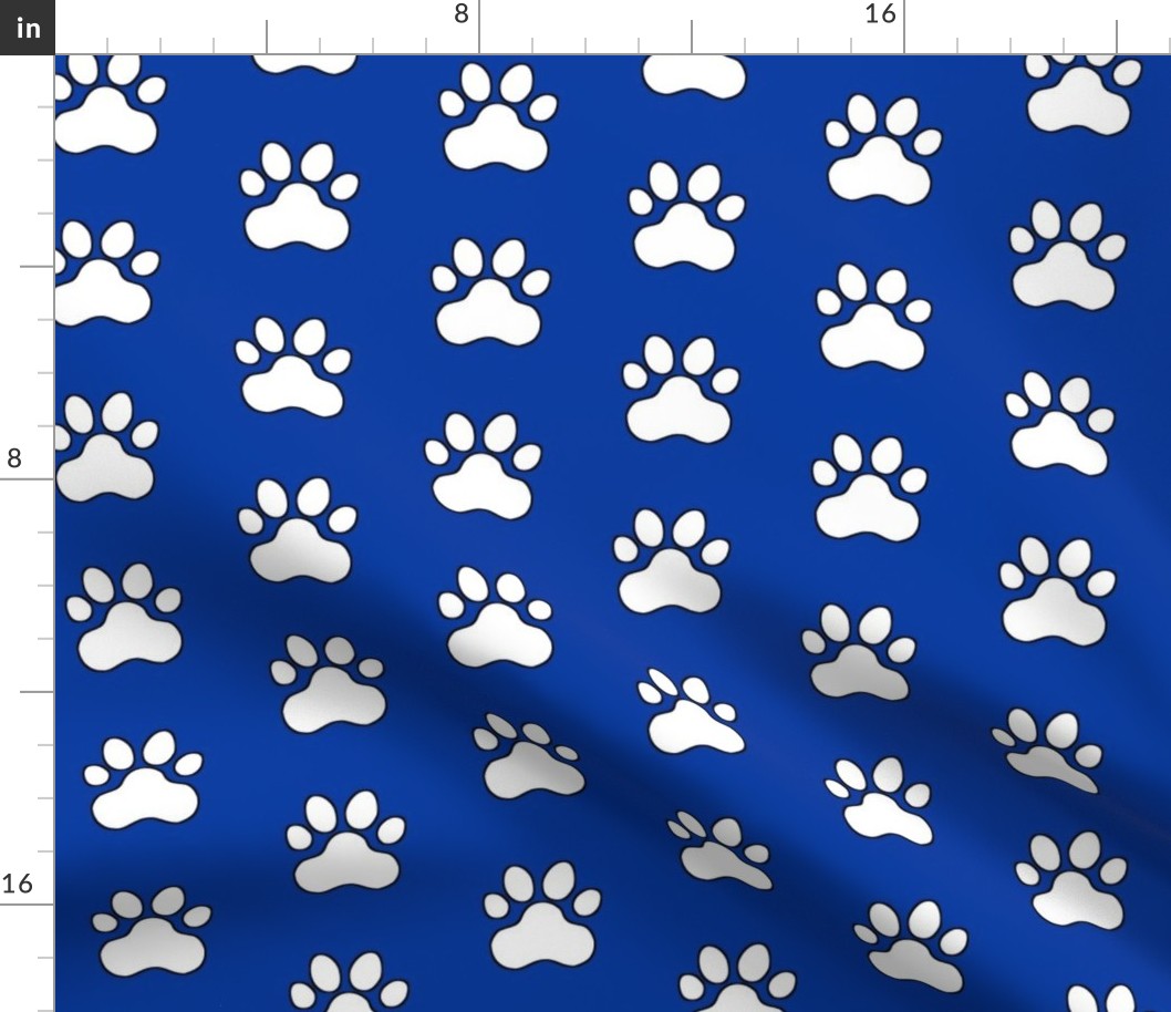 Pawprint Polka dots - 1 inch (2.54cm) - White (FFFFF) on Dark Blue (#003ba2)