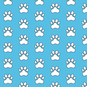 Pawprint Polka dots - 1 inch (2.54cm) - White (FFFFF) on Light Blue (#57bee4)