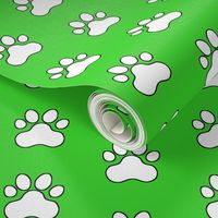 Pawprint Polka dots - 1 inch (2.54cm) - White (FFFFF) on Light Green (#3ad42d)