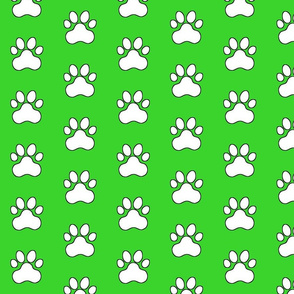 Pawprint Polka dots - 1 inch (2.54cm) - White (FFFFF) on Light Green (#3ad42d)