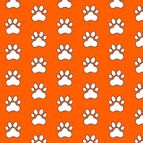 Pawprint Polka dots - 1 inch (2.54cm) - White (#FFFFFF) on Mid Orange (#FF5F00)