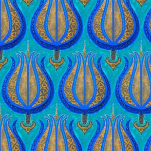 LARGE Tulips woven in old gold on cerulean blue by Su_G_©SuSchaefer