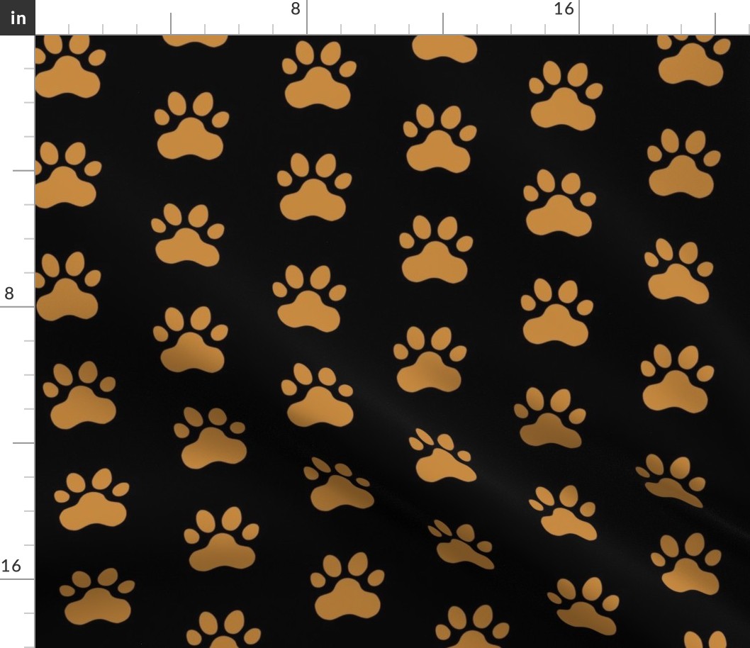 Pawprint Polka dots - 1 inch (2.54cm) - Black (#000000) on Brown (#C6883D) 