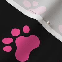 Pawprint Polka dots - 1 inch (2.54cm) - Mid Pink (#F34C92) on Black (#000000)