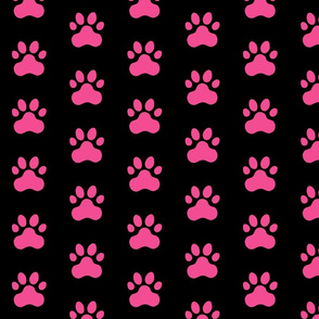 Pawprint Polka dots - 1 inch (2.54cm) - Mid Pink (#F34C92) on Black (#000000)