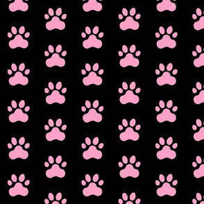 Pawprint Polka dots - 1 inch (2.54cm) - Light Pink (#FBA0C6) on Black (#000000)