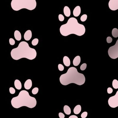 Pawprint Polka dots - 1 inch (2.54cm) - Pale Pink (#F5CCD3) on Black (#000000)