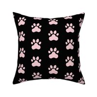 Pawprint Polka dots - 1 inch (2.54cm) - Pale Pink (#F5CCD3) on Black (#000000)