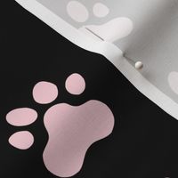 Pawprint Polka dots - 1 inch (2.54cm) - Pale Pink (#F5CCD3) on Black (#000000)