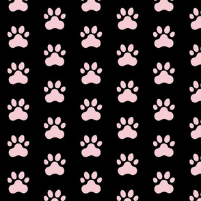 Pawprint Polka dots - 1 inch (2.54cm) - Pale Pink (#F5CCD3) on Black (#000000)