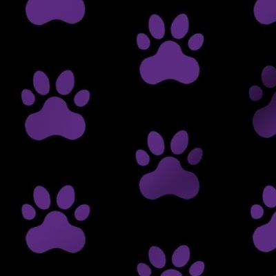 Pawprint Polka dots - 1 inch (2.54cm) - Deep Purple (#5B2B82) on Black (#000000)