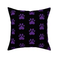 Pawprint Polka dots - 1 inch (2.54cm) - Deep Purple (#5B2B82) on Black (#000000)