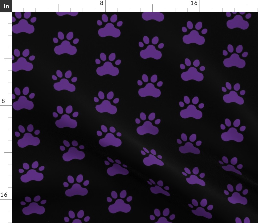 Pawprint Polka dots - 1 inch (2.54cm) - Deep Purple (#5B2B82) on Black (#000000)