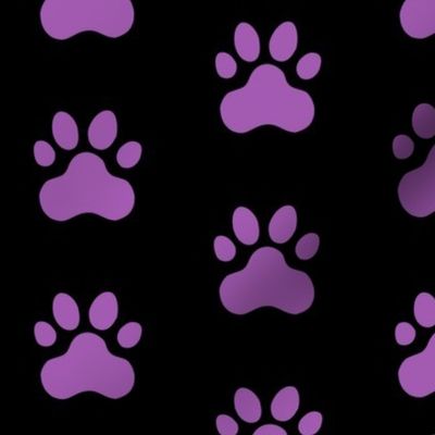 Pawprint Polka dots - 1 inch (2.54cm) - Dark Purple (#5E259B) on Black (#000000)