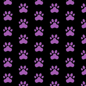 Pawprint Polka dots - 1 inch (2.54cm) - Dark Purple (#5E259B) on Black (#000000)