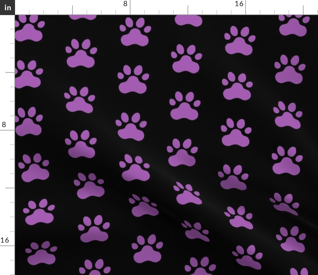 Pawprint Polka dots - 1 inch (2.54cm) - Dark Purple (#5E259B) on Black (#000000)