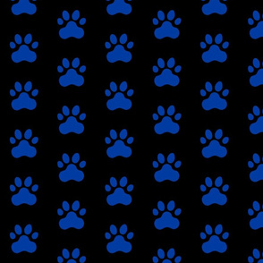 Pawprint Polka dots - 1 inch (2.54cm) - Dark Blue (#003BA2) on Black (#000000)