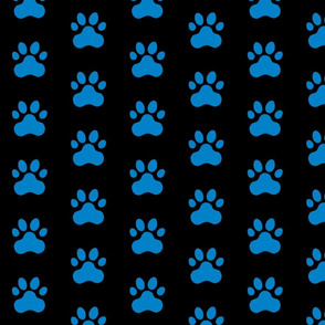Pawprint Polka dots - 1 inch (2.54cm) - Light Blue (#0081C8) on Black (#000000)