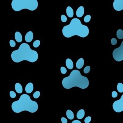 Pawprint Polka dots - 1 inch (2.54cm) - Pale Blue (#57BEE4) on Black (#000000)