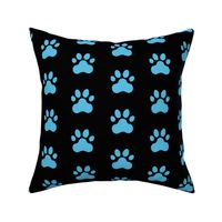 Pawprint Polka dots - 1 inch (2.54cm) - Pale Blue (#57BEE4) on Black (#000000)