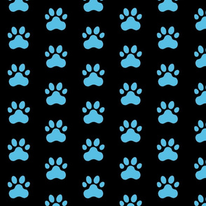 Pawprint Polka dots - 1 inch (2.54cm) - Pale Blue (#57BEE4) on Black (#000000)