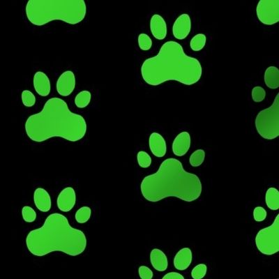 Pawprint Polka dots - 1 inch (2.54cm) - Mid Green (#3AD42D) on Black (#000000)