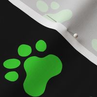 Pawprint Polka dots - 1 inch (2.54cm) - Mid Green (#3AD42D) on Black (#000000)