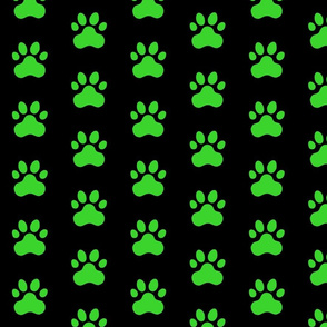 Pawprint Polka dots - 1 inch (2.54cm) - Mid Green (#3AD42D) on Black (#000000)