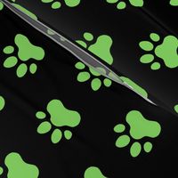 Pawprint Polka dots - 1 inch (2.54cm) - Light Green (#89DA65) on Black (#000000)