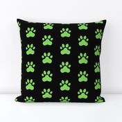 Pawprint Polka dots - 1 inch (2.54cm) - Light Green (#89DA65) on Black (#000000)